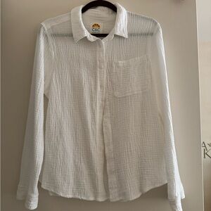 C.C White Casual Button Down Shirt Lightweight Cotton